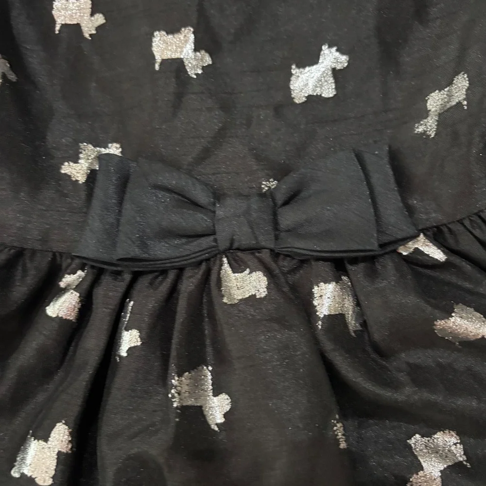 Gymboree Girls Black Silver Metallic Scottie Dog Party Dress Size 6 Holiday Bow